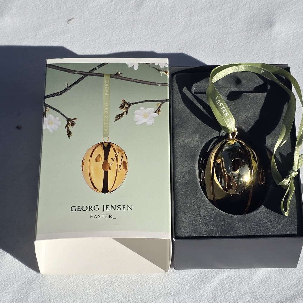 Georg Jensen Easter Egg Year 2005  Chicken Denmark 24k Gold Plated Ornament Box